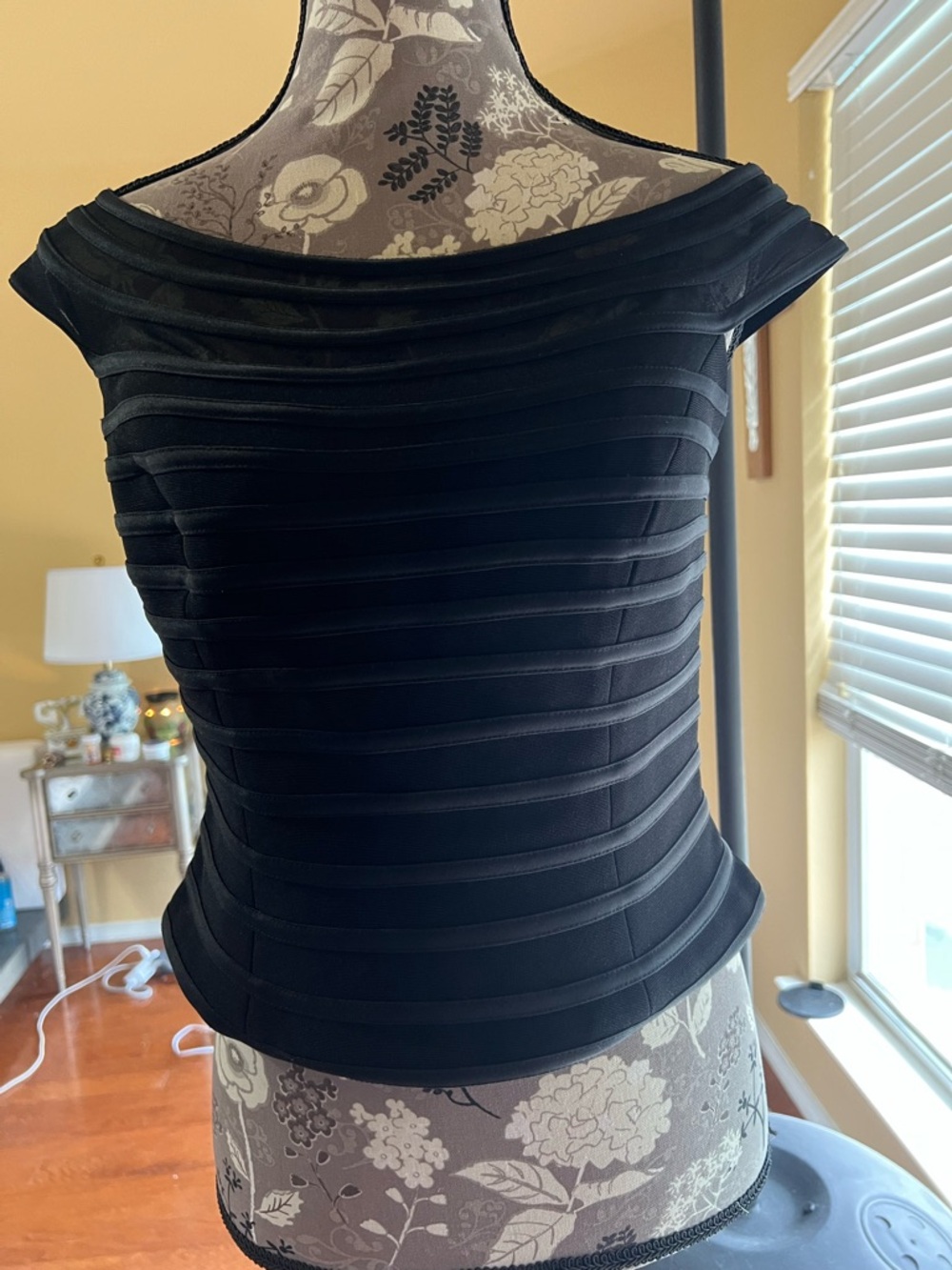 JS Collections Black Off-Shoulder Layered Banded Crop Top